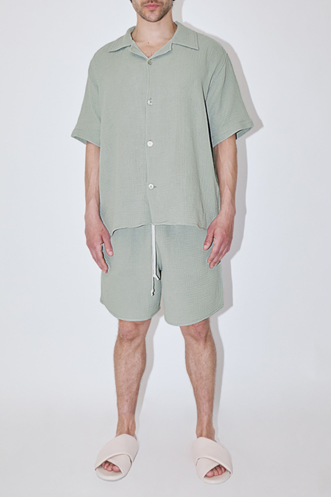AngelWeave Almond Green Gauze Resort Shirt