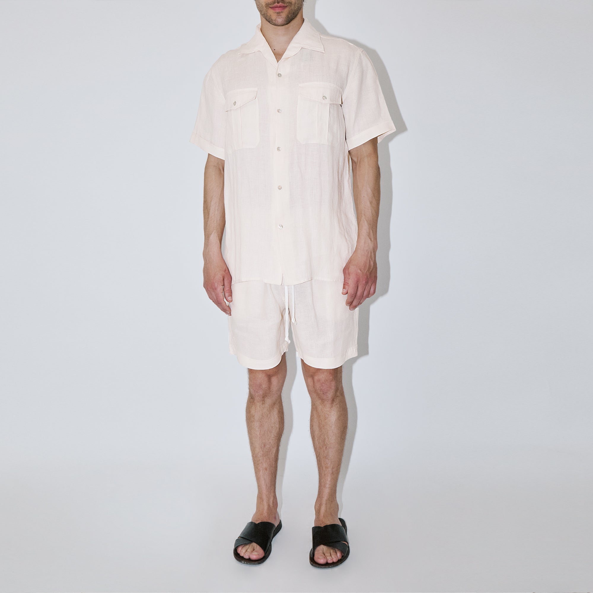 TerraLinen Ivory Classic Short Sleeve Shirt Pockets