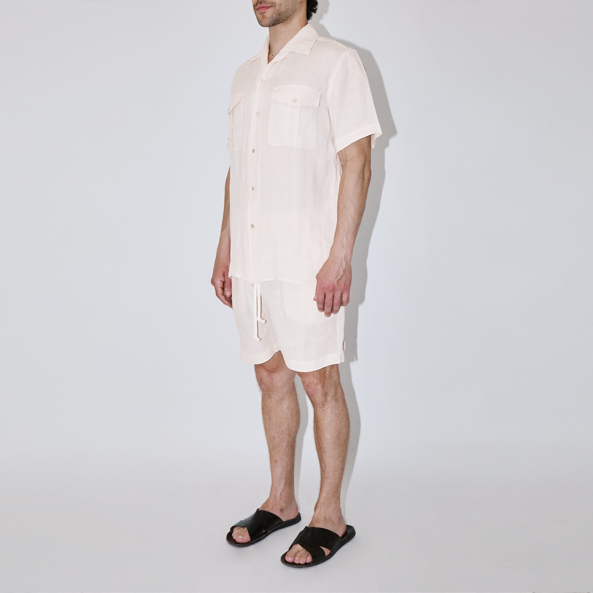 TerraLinen Ivory Classic Short Sleeve Shirt Pockets