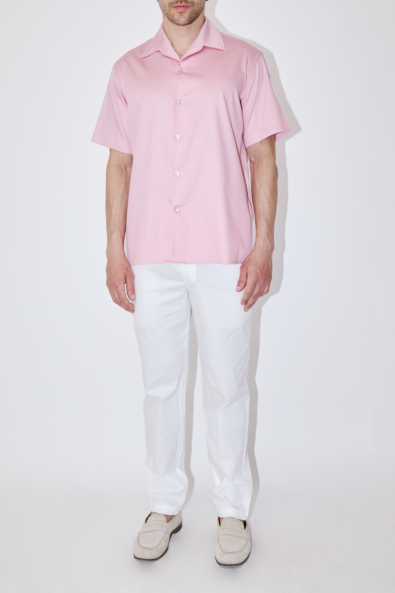 GizaFine Pink Satin Classic Short Sleeve Shirt