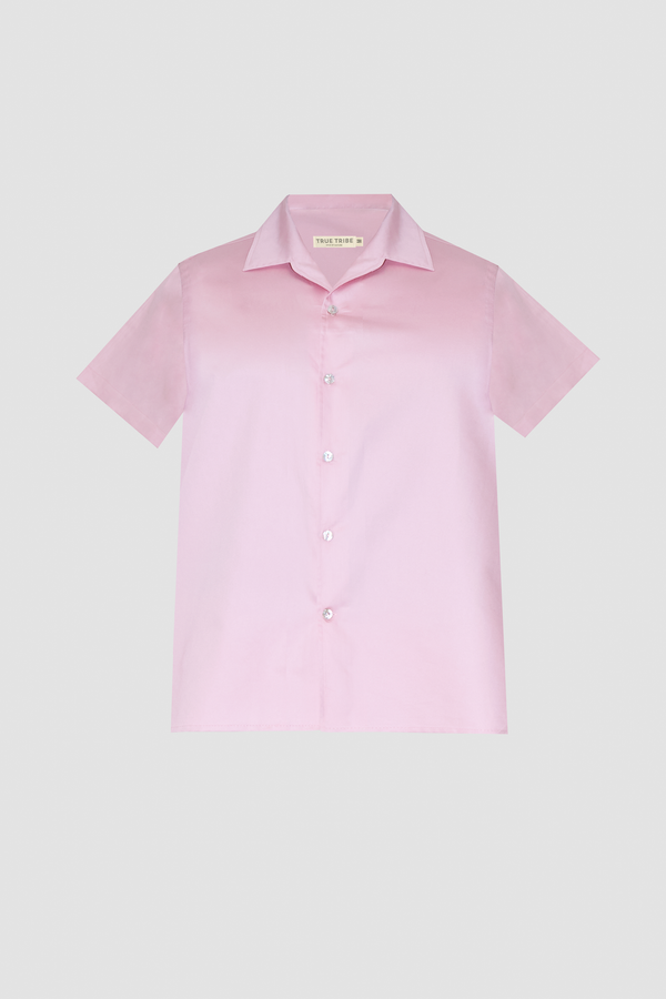 GizaFine Pink Satin Classic Short Sleeve Shirt