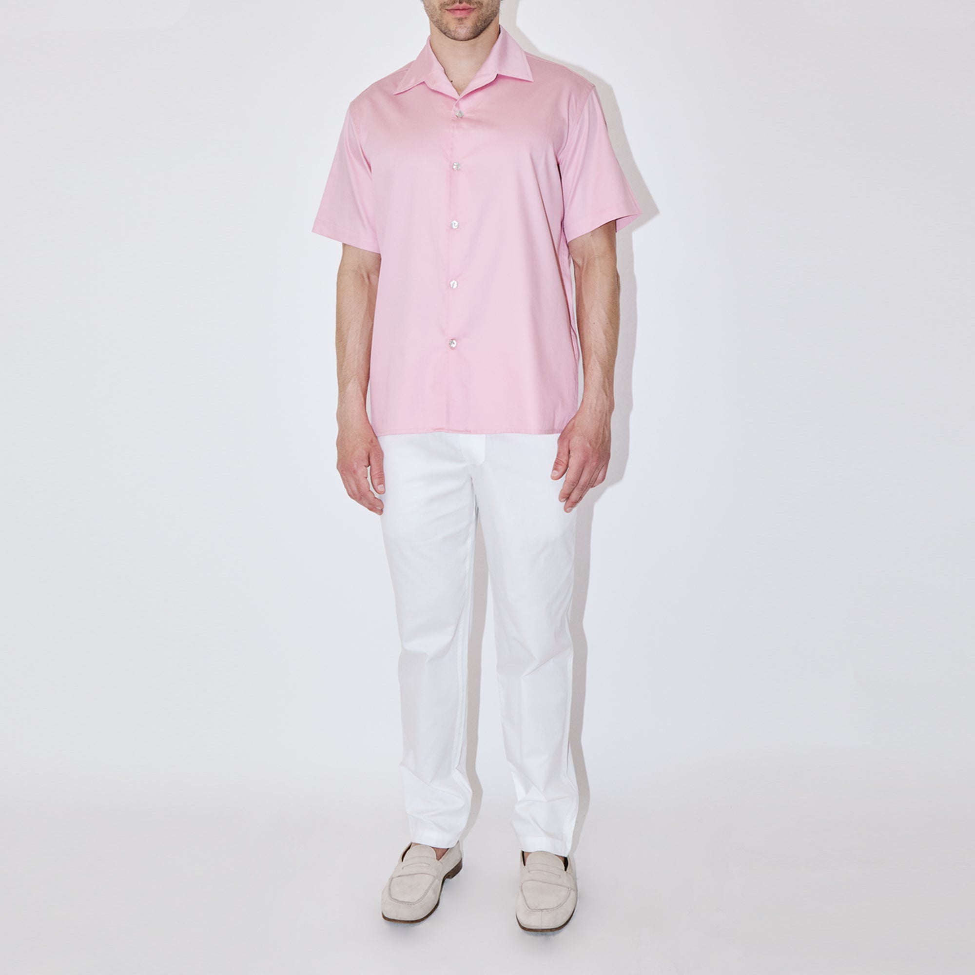GizaFine Pink Satin Classic Short Sleeve Shirt