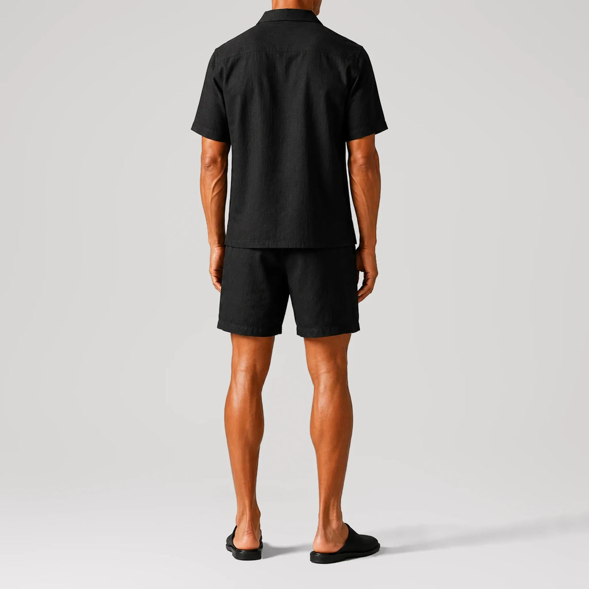 TerraLinen Black Short Sleeve Classic Shirt, back view