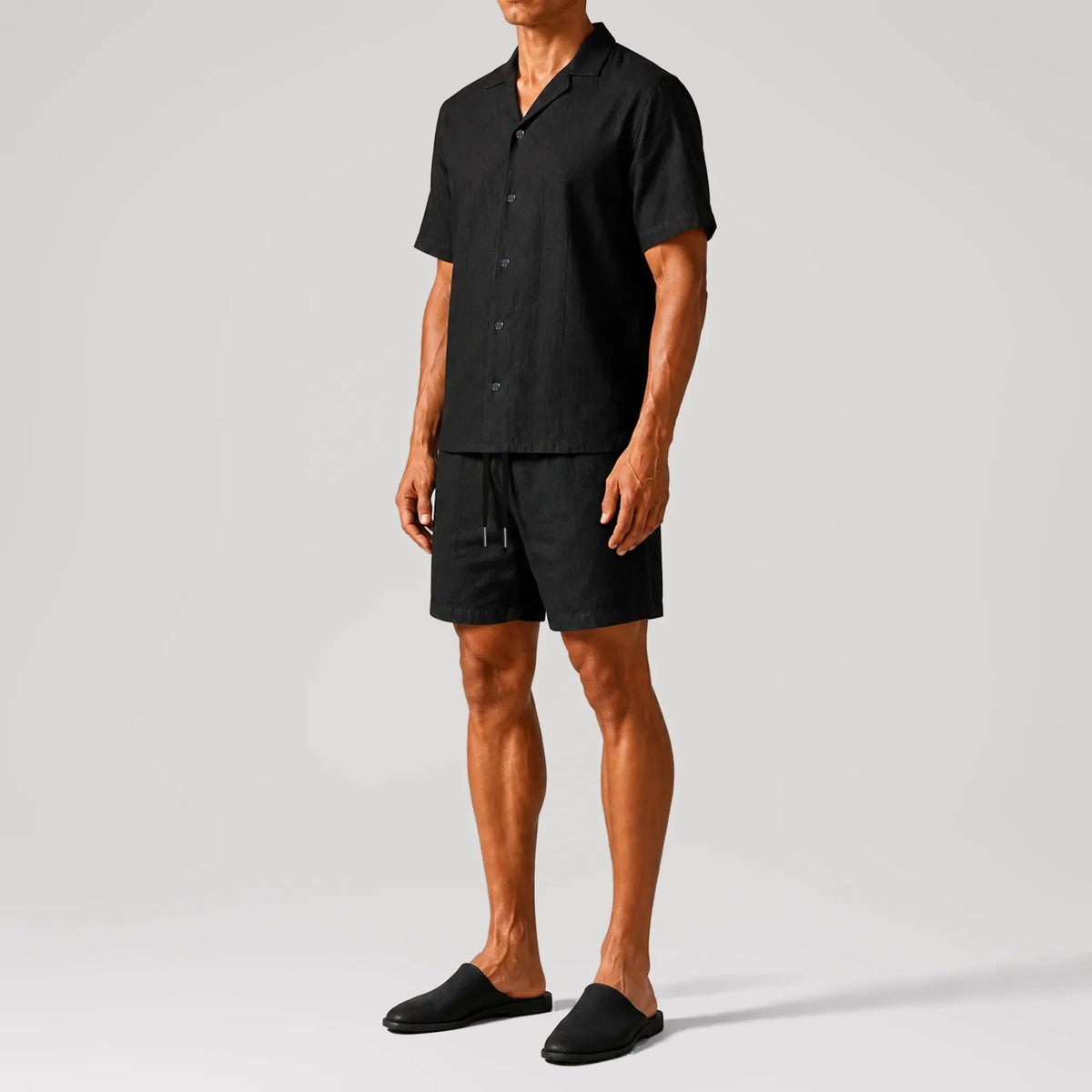 TerraLinen Black Short Sleeve Classic Shirt, side view