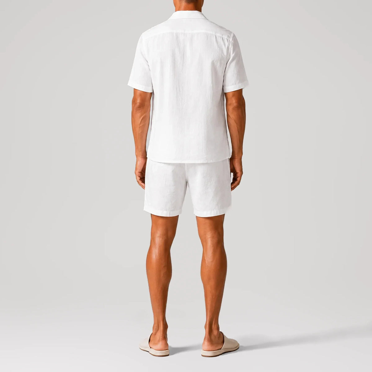TerraLinen White Short Sleeve Classic Shirt, back view