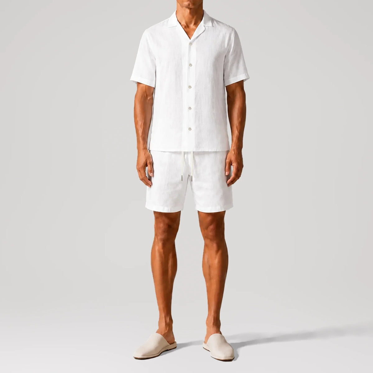 TerraLinen White Short Sleeve Classic Shirt, front view