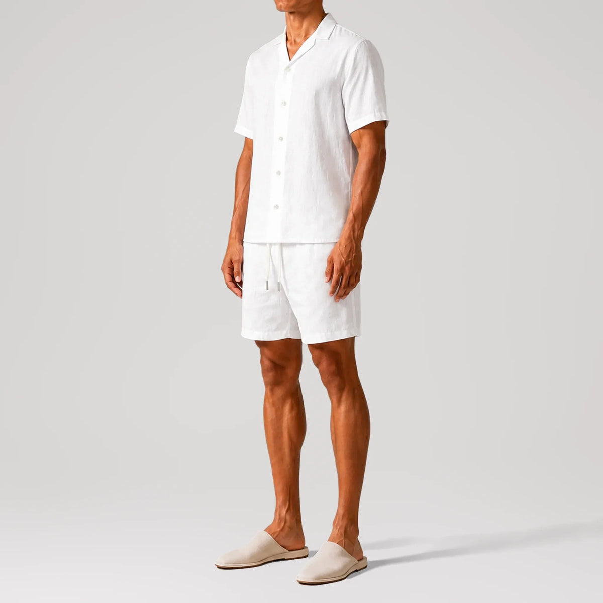 TerraLinen White Short Sleeve Classic Shirt, side view