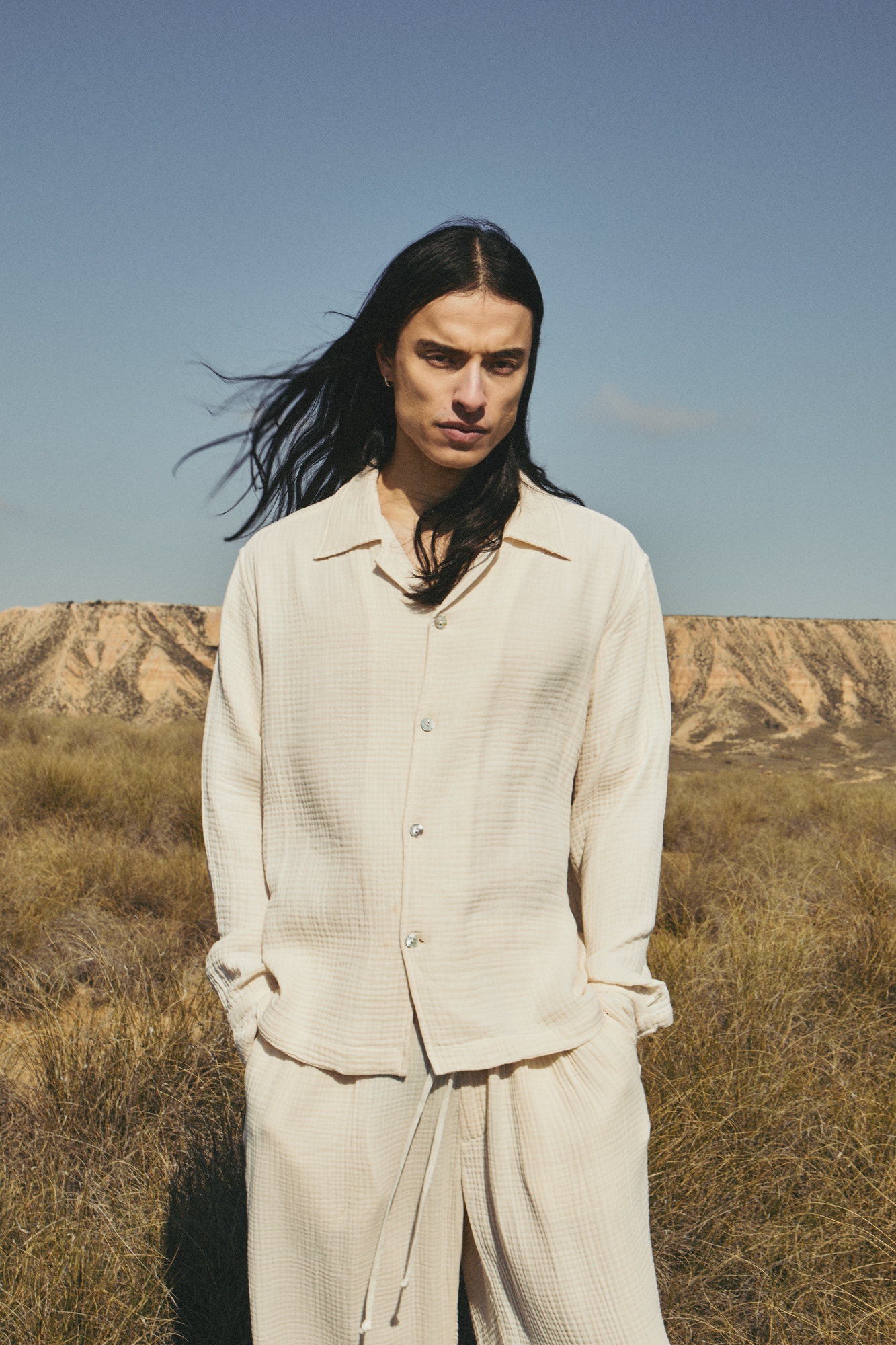 AngelWeave Ivory Gauze Long Sleeve Resort Shirt