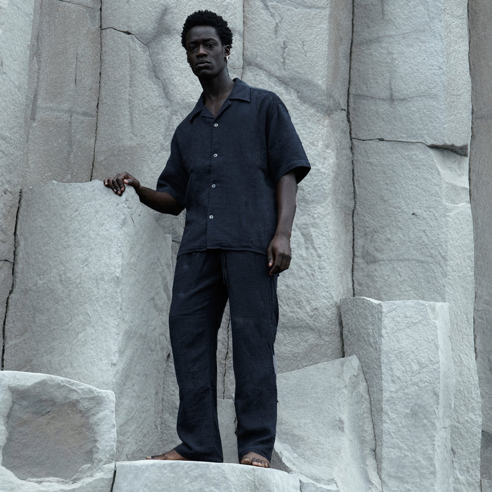 AngelWeave Dark Navy Gauze Resort Shirt