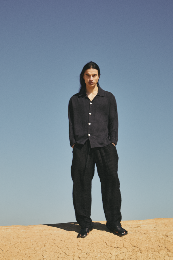 AngelWeave Dark Navy Gauze Long Sleeve Resort Shirt