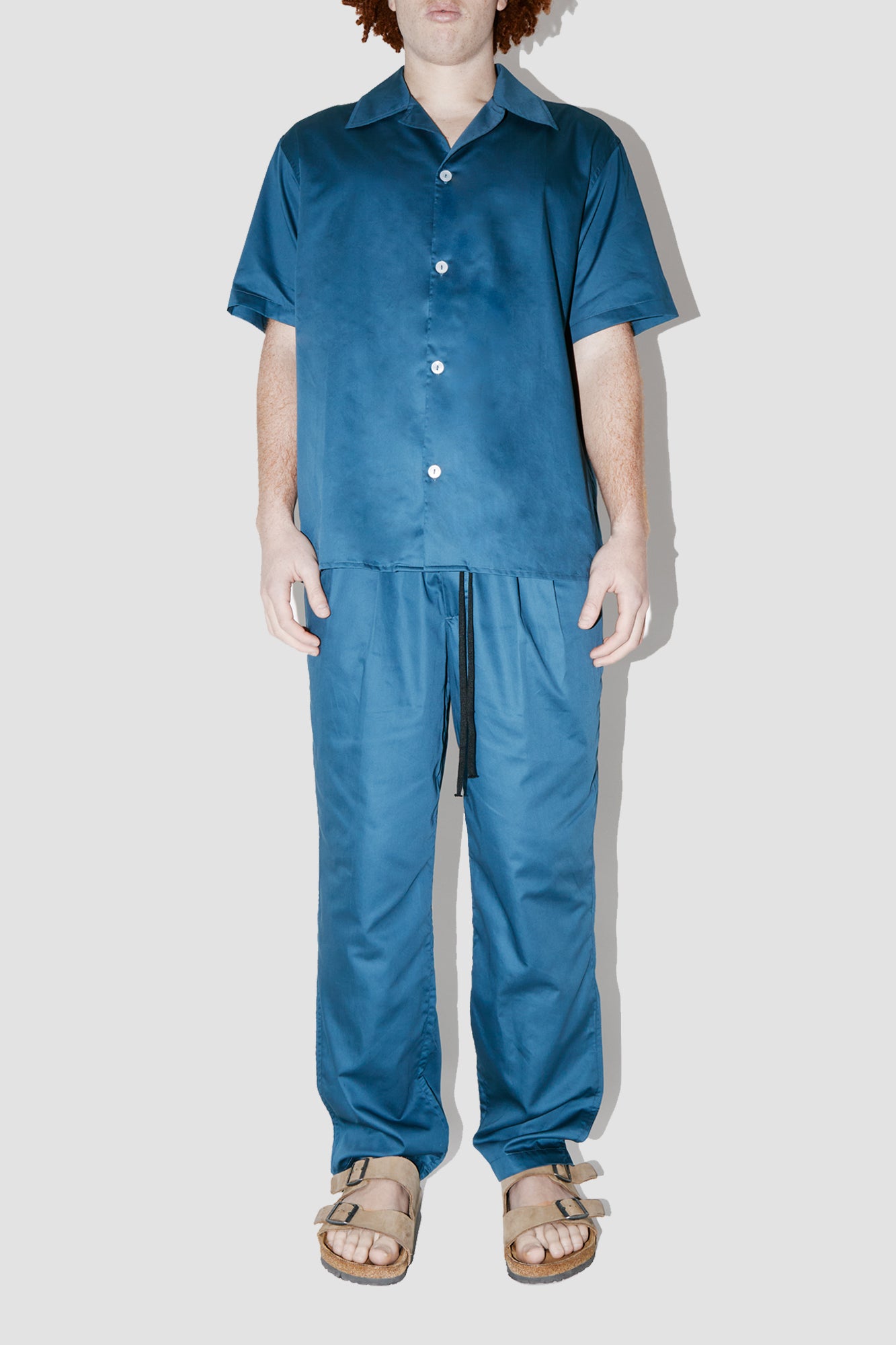 GizeFine Blue Petrol Satin Resort Shirt