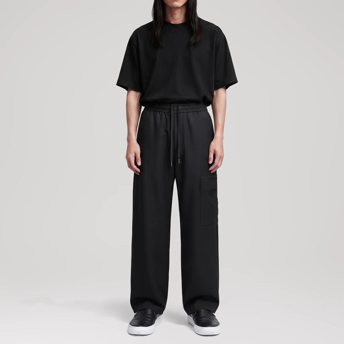GizaLux Black Cargo Pants, front view