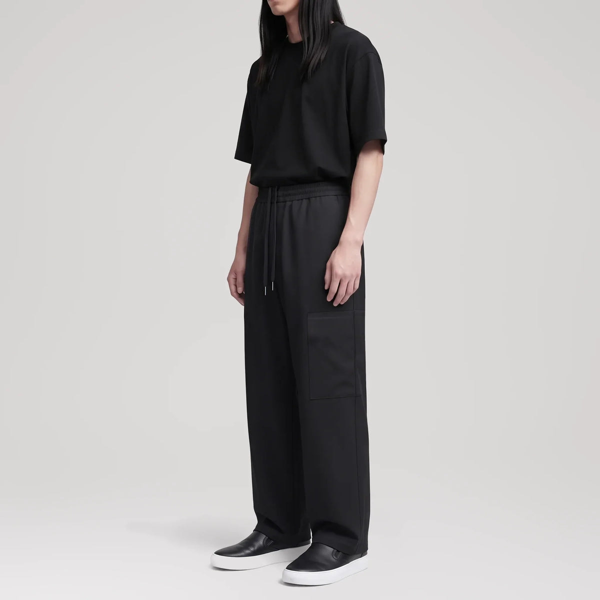 GizaLux Black Cargo Pants, side view