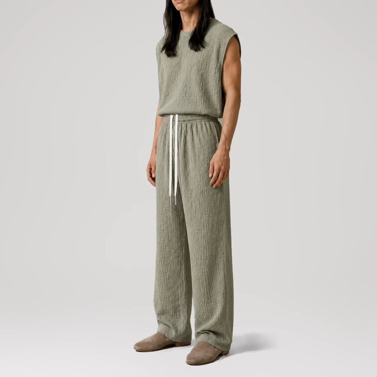 Pantalon lounge AngelWeave Khaki Gauze, vue de profil