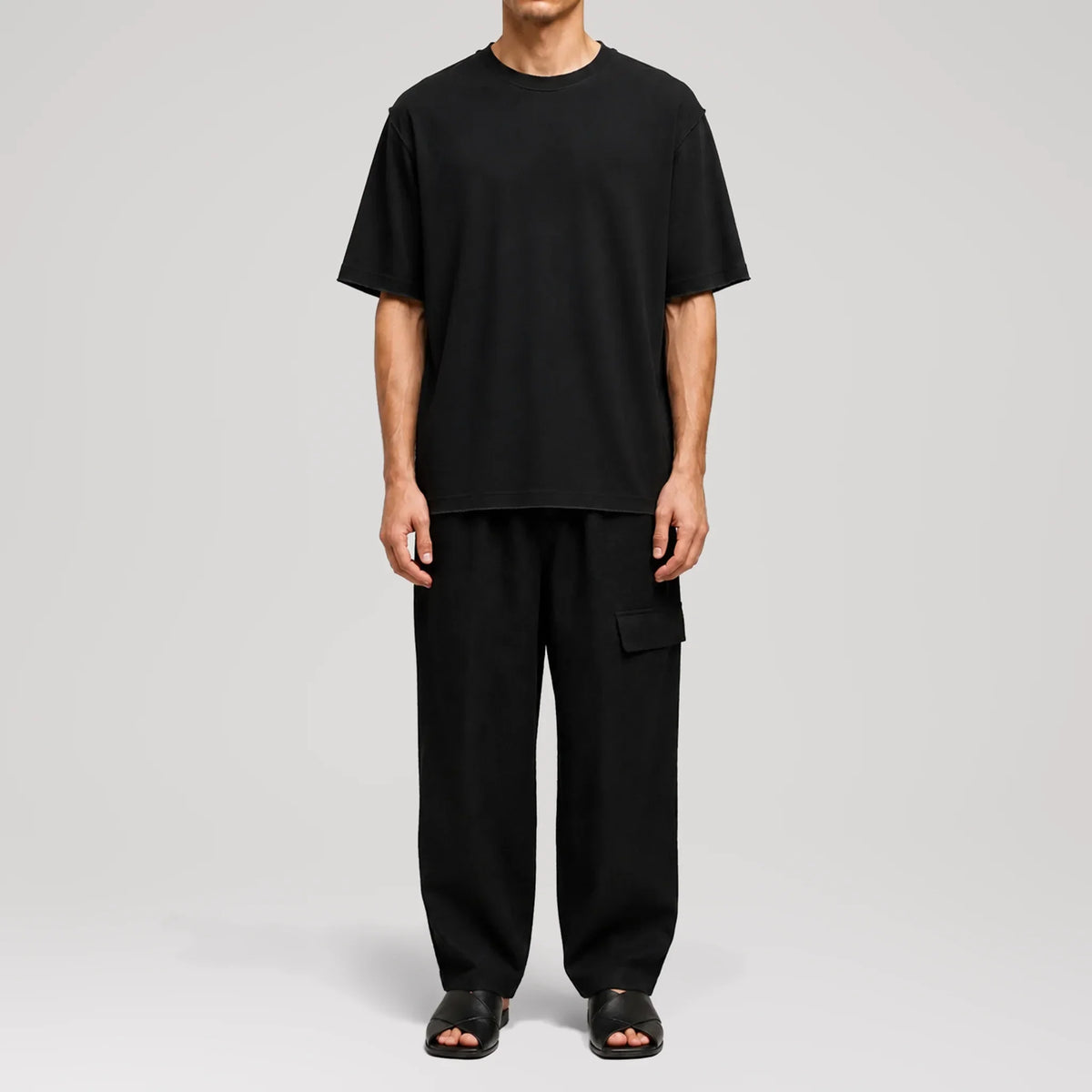 ElevaPima Black Raw Edges T-Shirt, front view