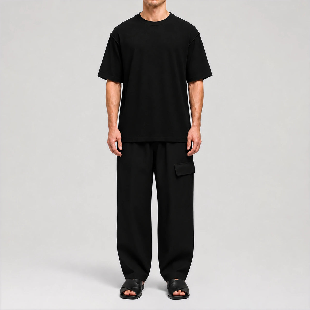 T-shirt bords francs ElevaPima Black, vue de face