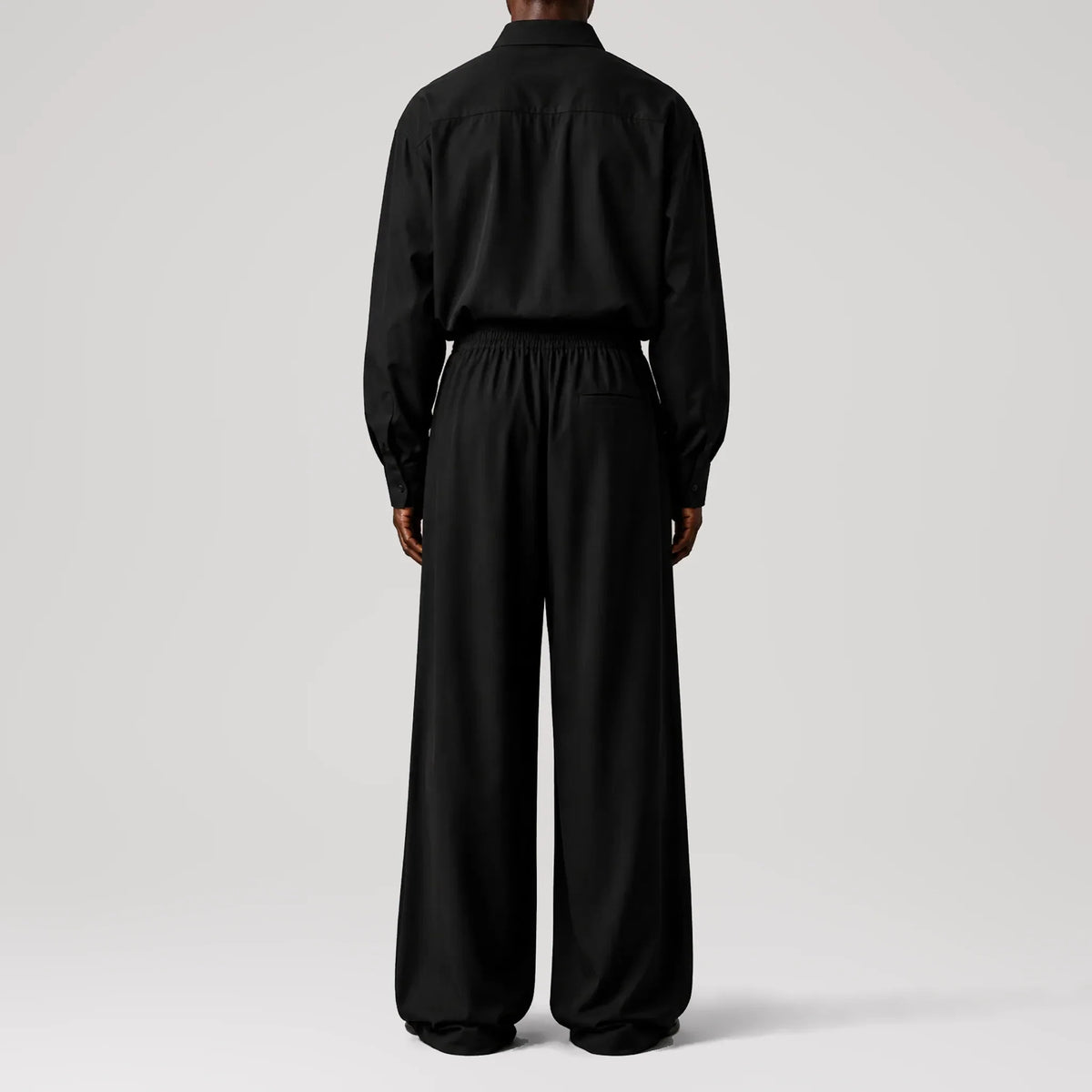GizaLux Black Satin Oversized Pants, back view