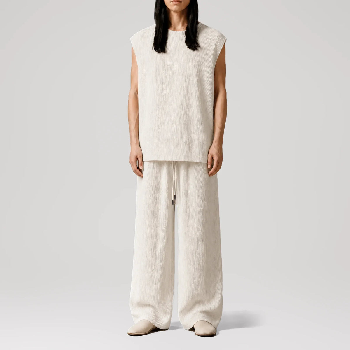 AngelWeave Ivory Gauze Sleeveless T-Shirt, front view