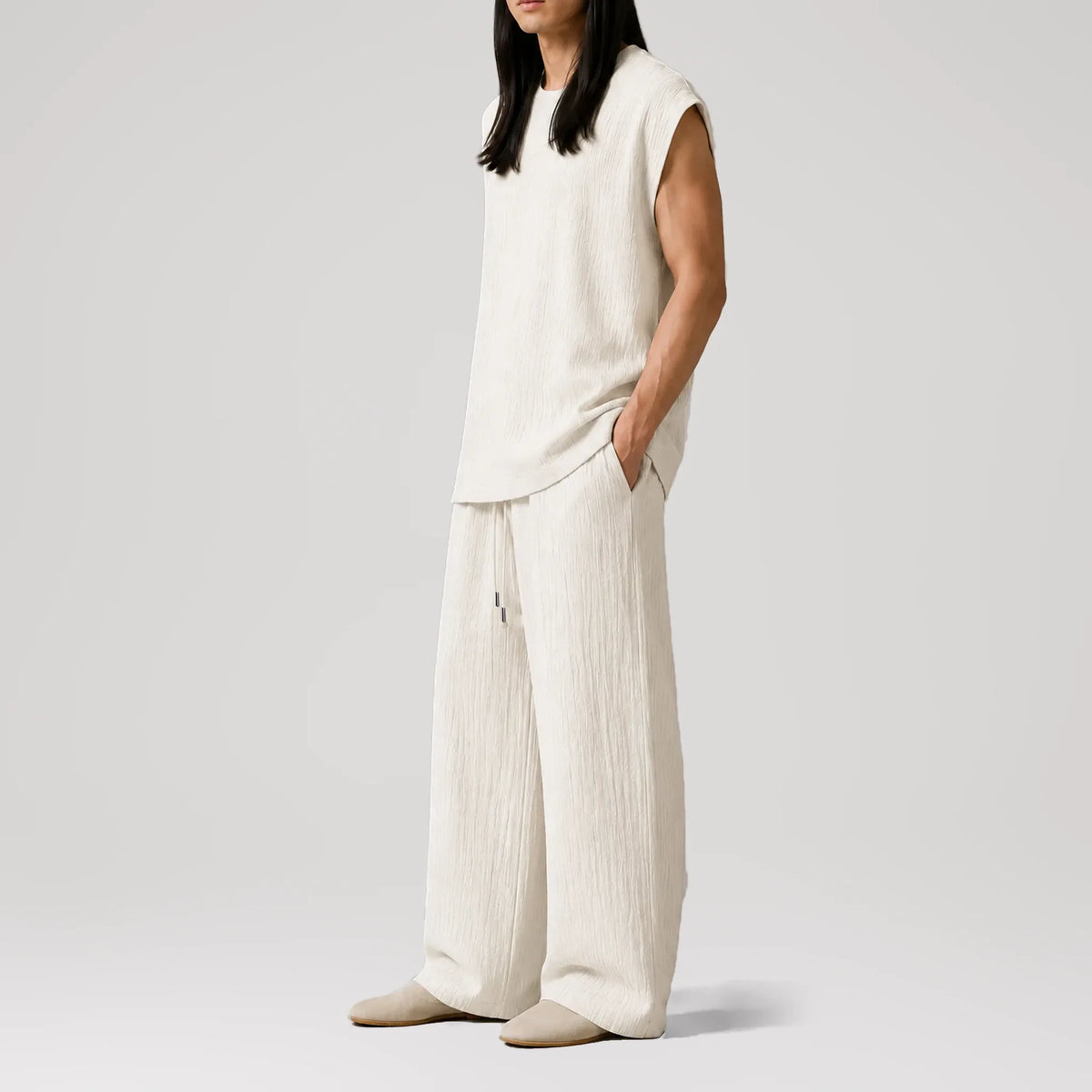 AngelWeave Ivory Gauze Sleeveless T-Shirt, side view