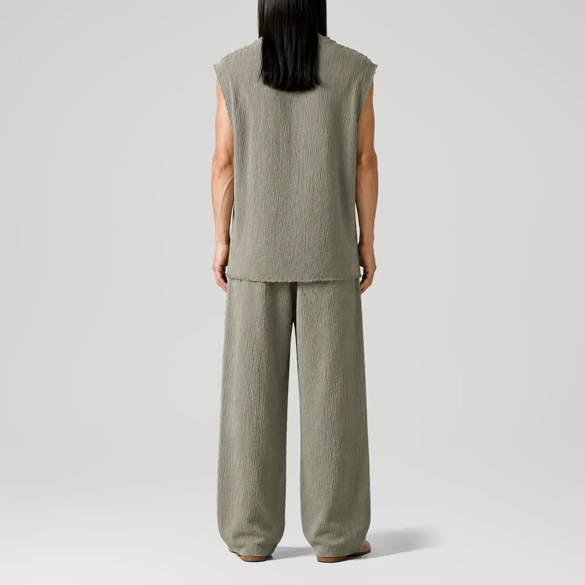 AngelWeave Khaki Gauze Sleeveless T-Shirt, back view