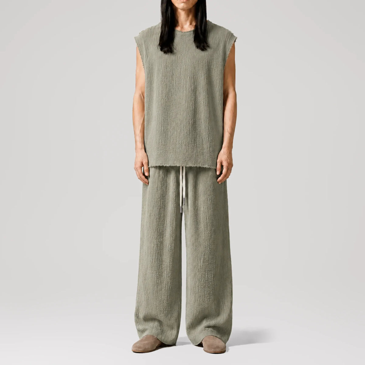 AngelWeave Khaki Gauze Sleeveless T-Shirt, front view