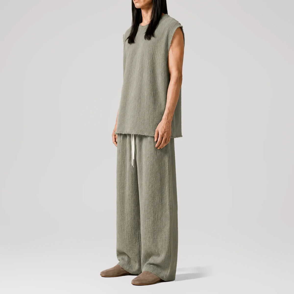 AngelWeave Khaki Gauze Sleeveless T-Shirt, side view