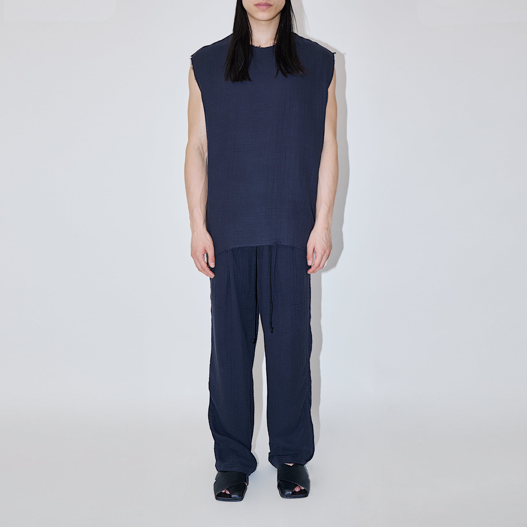 AngelWeave Dark Navy Gauze Sleeveless T-Shirt