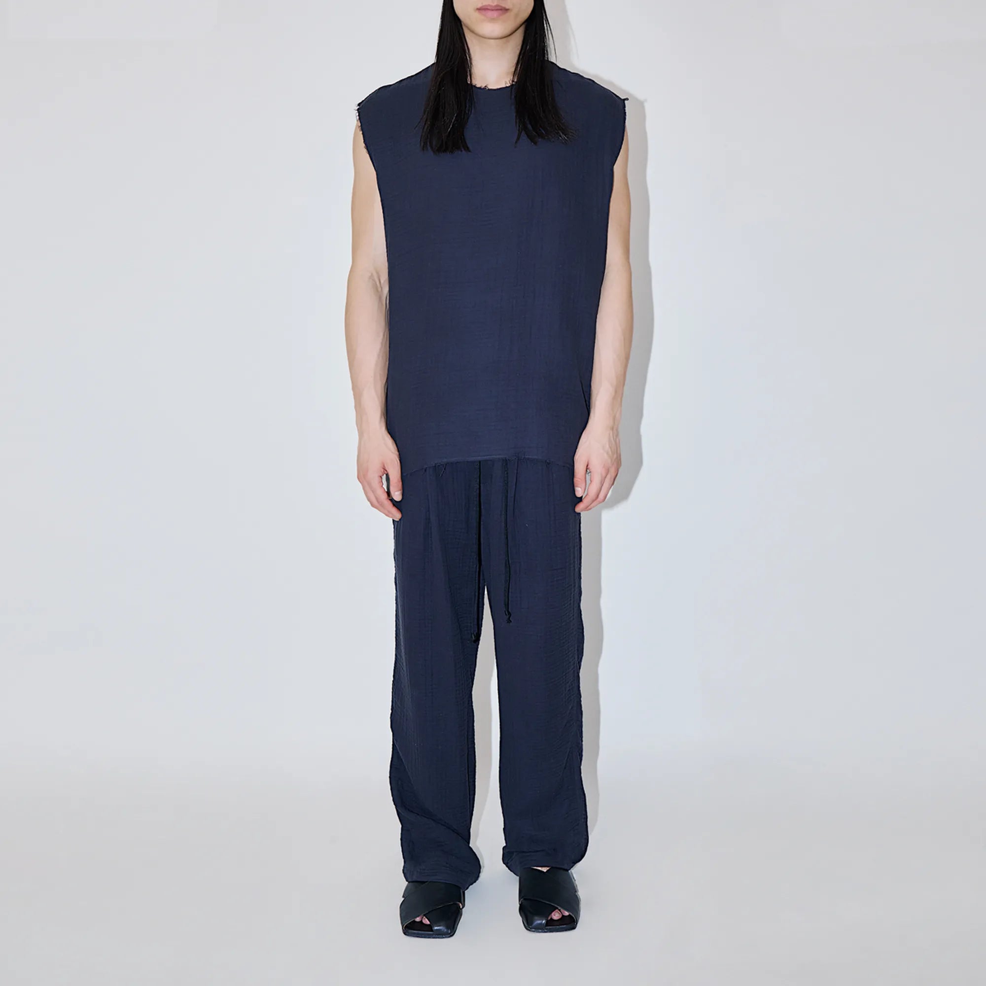 AngelWeave Dark Navy Gauze Sleeveless T-Shirt