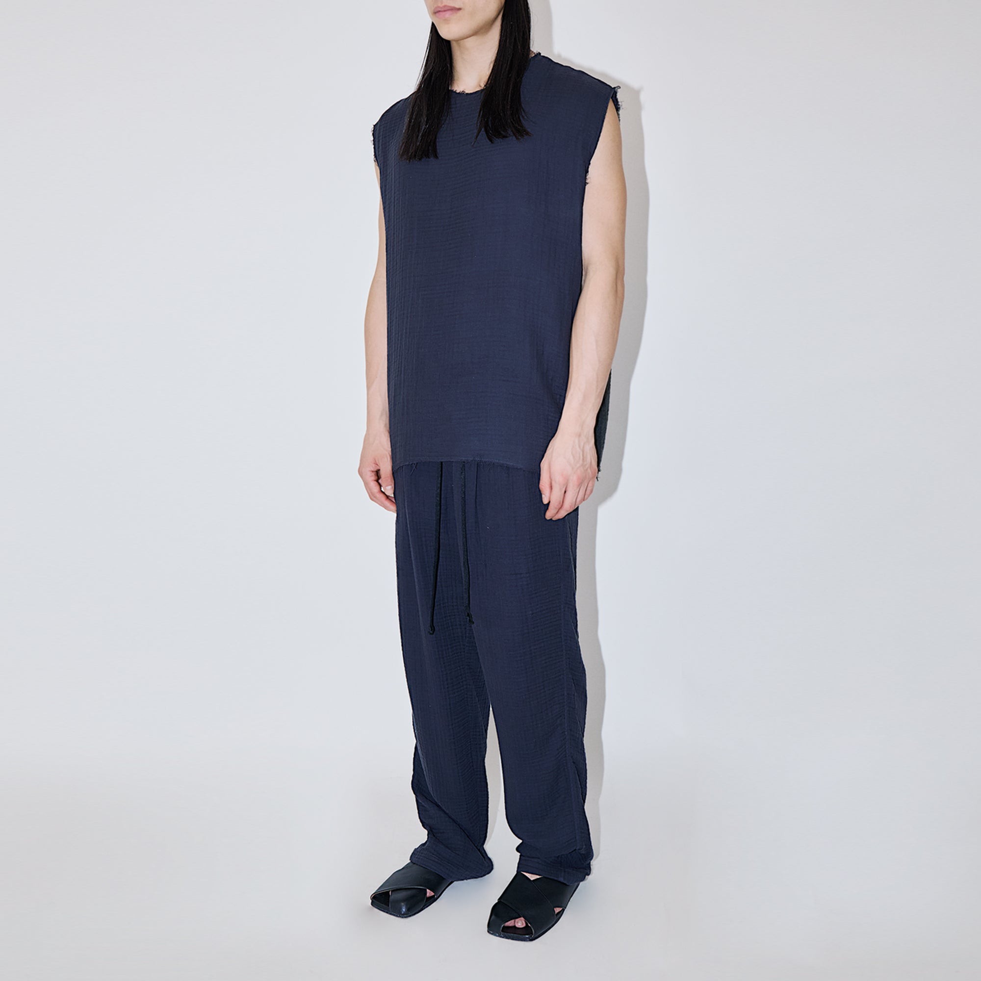 AngelWeave Dark Navy Gauze Sleeveless T-Shirt