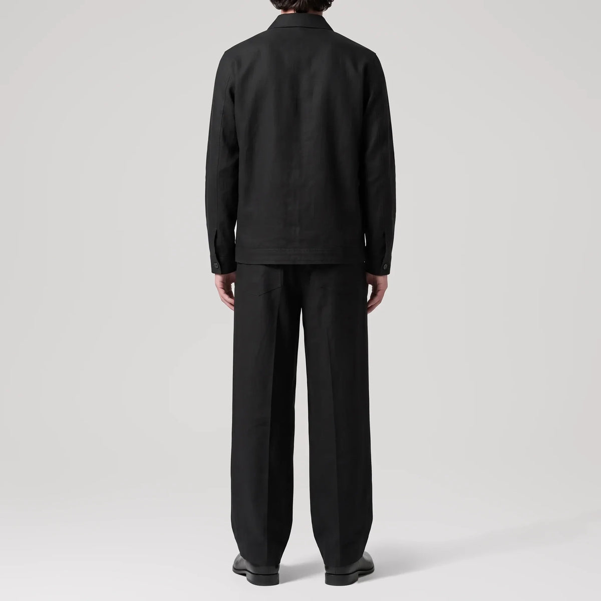 TerraLinen Black Long Sleeve Zip-up Shirt, back view