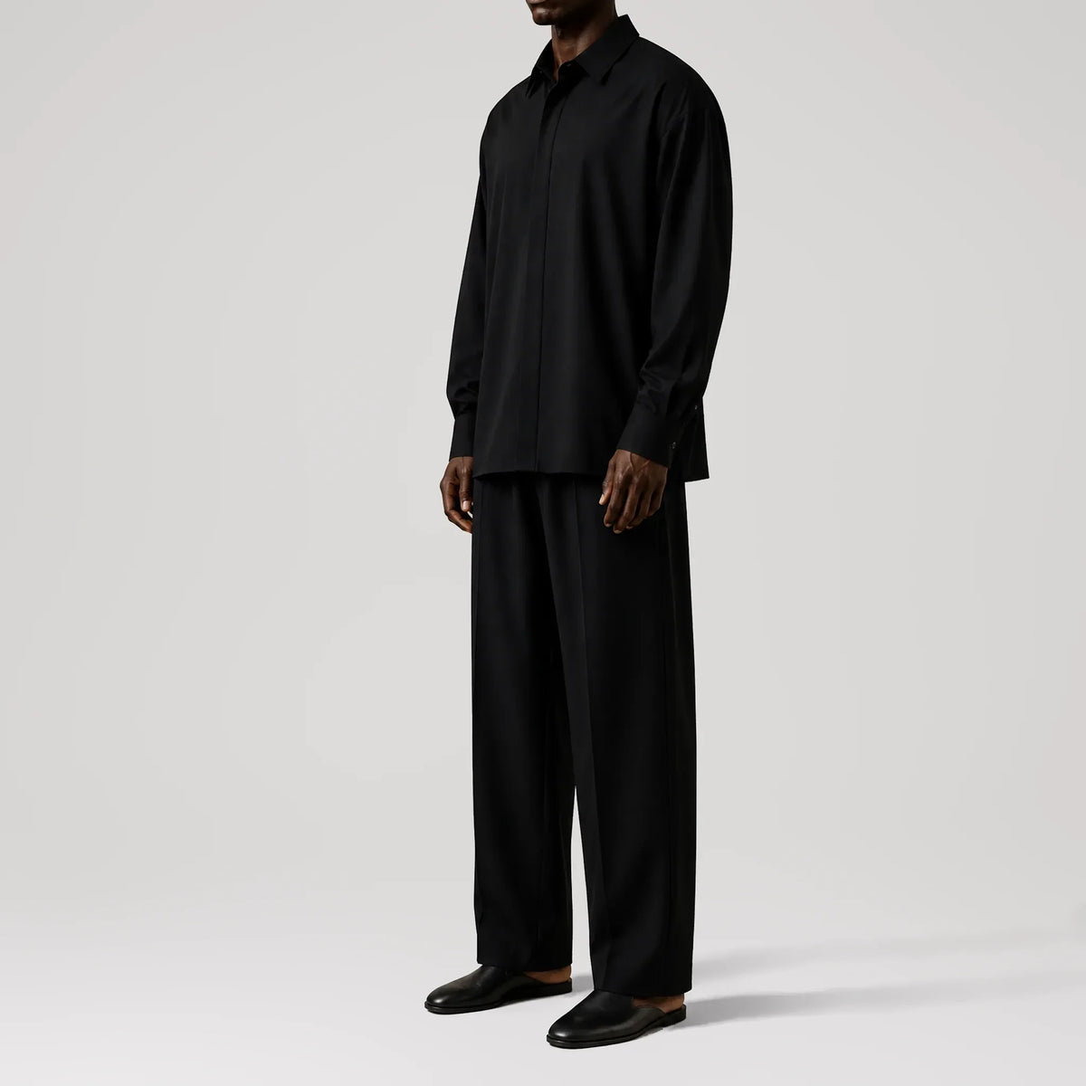 MicroTwill Black Oversized Shirt, side view