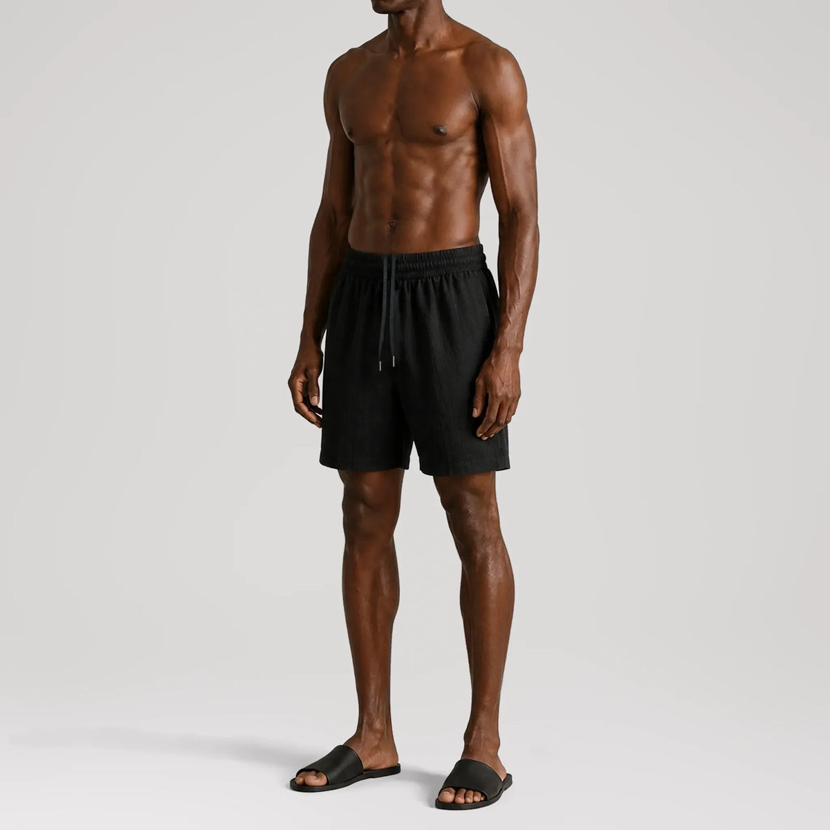 TerraLinen Black Classic Shorts, side view