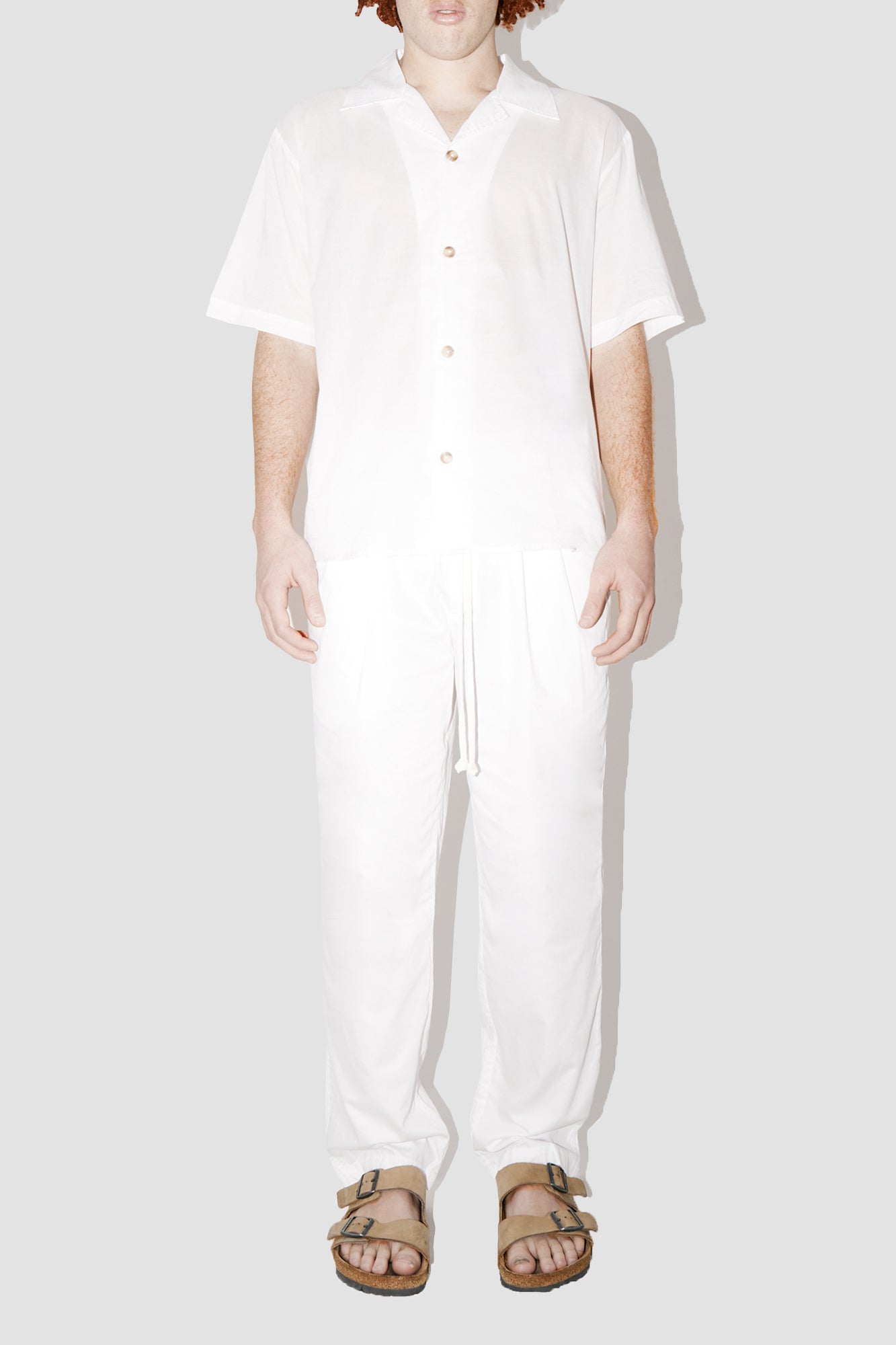 GizaFine White Satin Resort Shirt