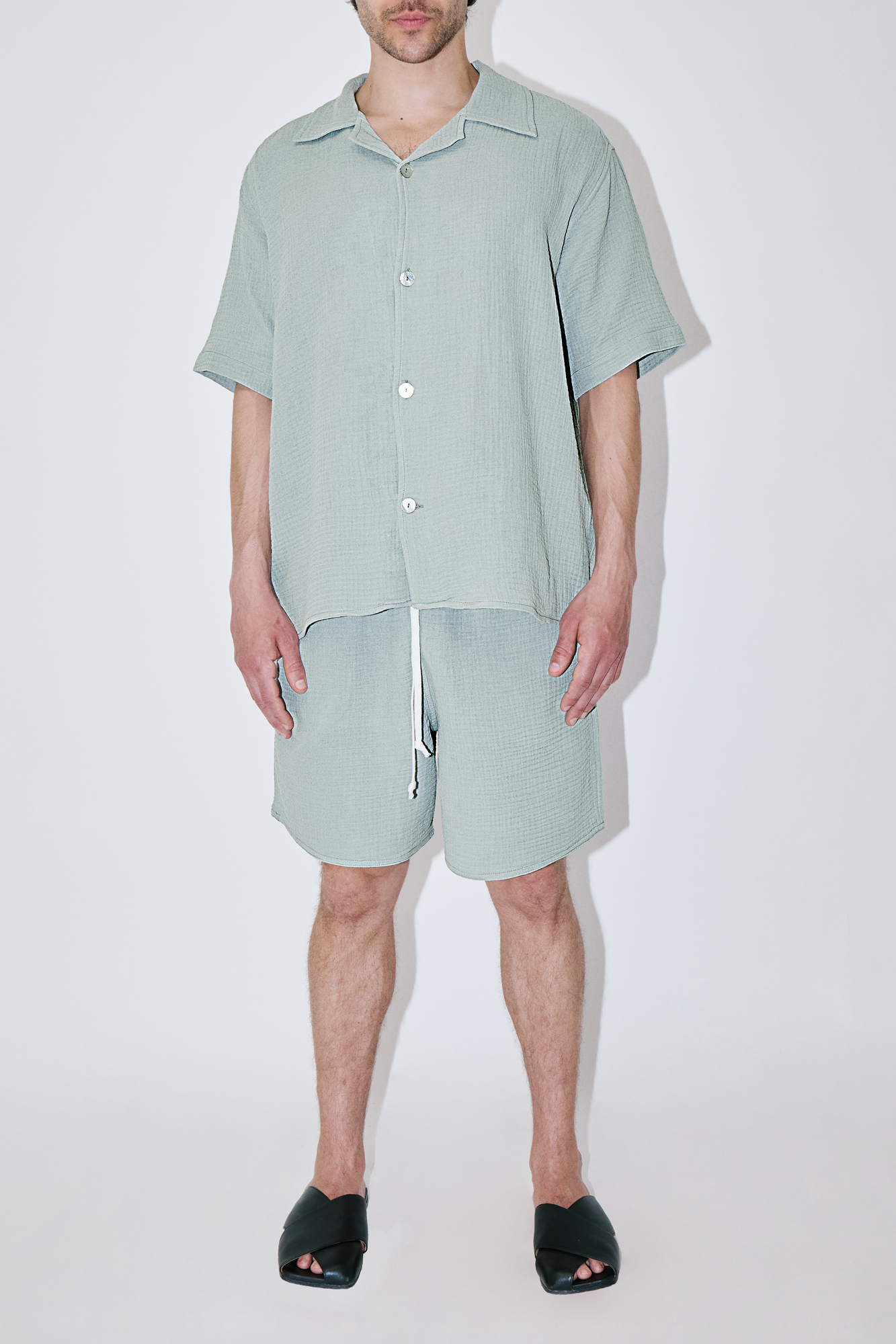 AngelWeave Almond Green Gauze Resort Shirt