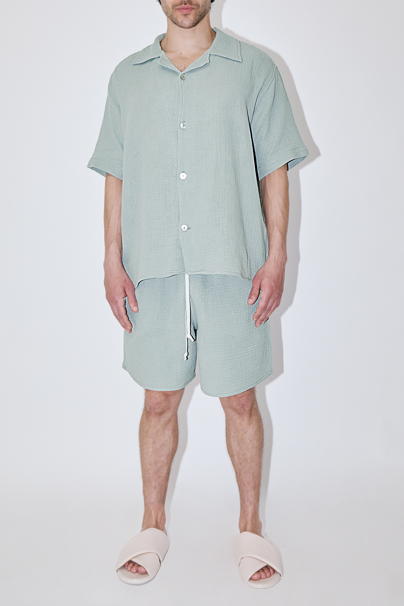 AngelWeave Almond Green Gauze Resort Shirt