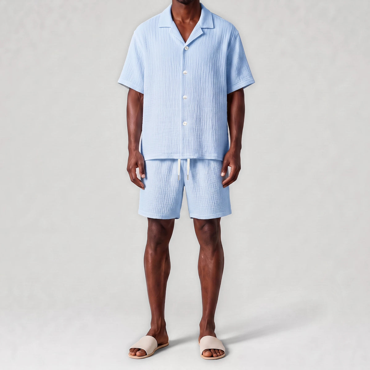 AngelWeave Sky Sounds of Silence Embroidered Resort Shirt, front view