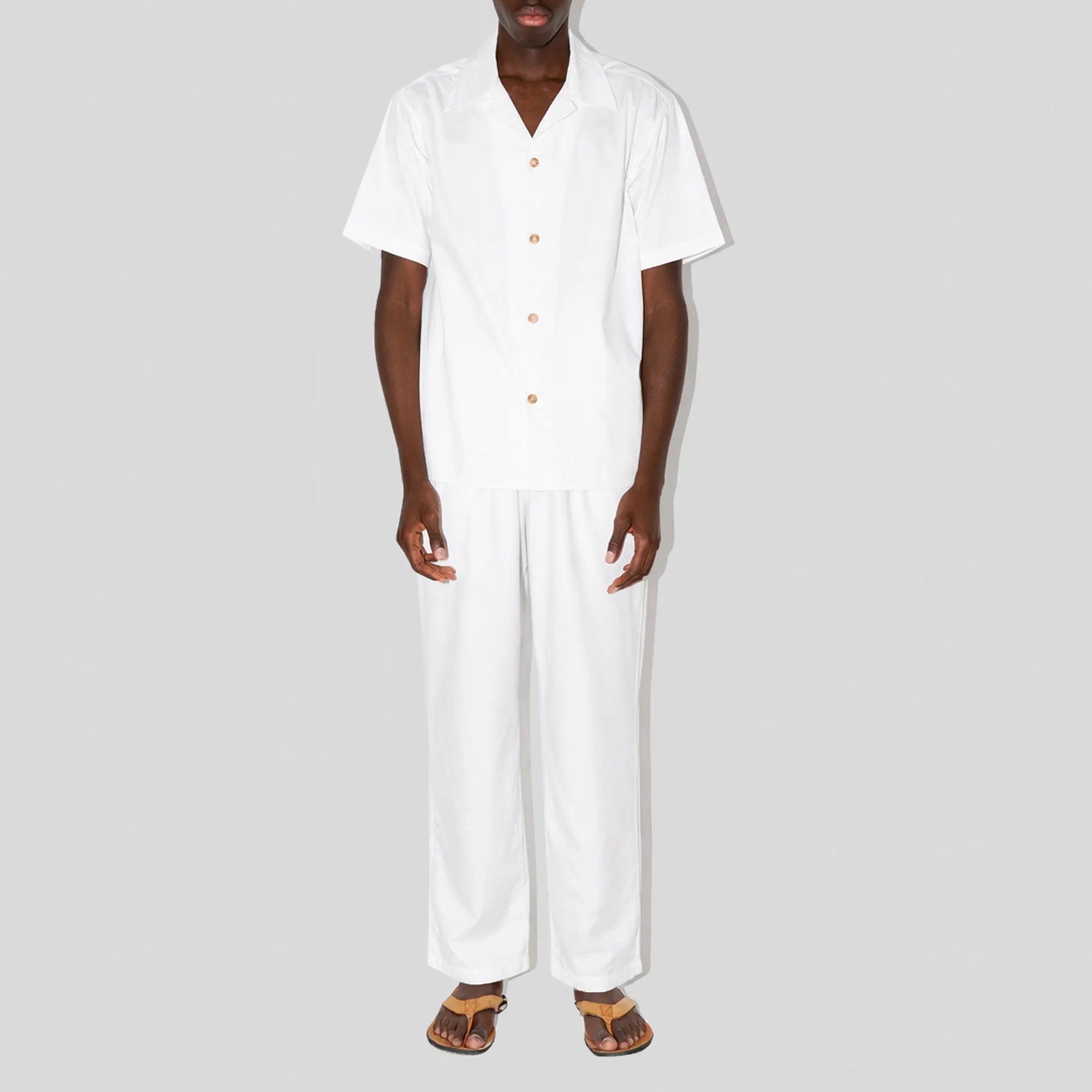 GizaFine White Satin Resort Shirt