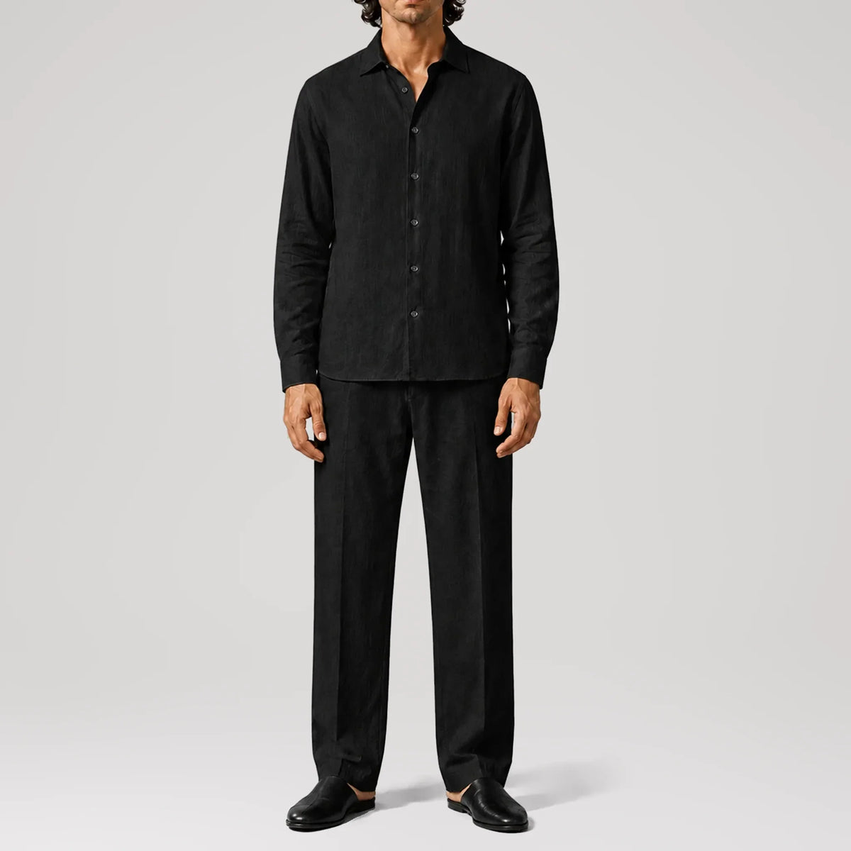 TerraLinen Black Classic Shirt, front view