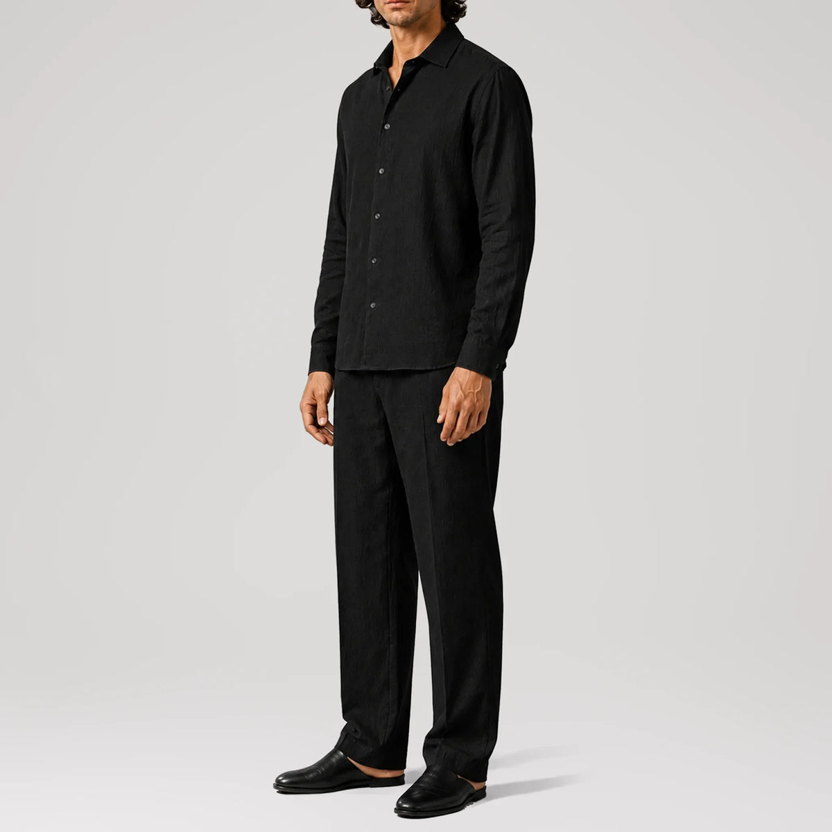 TerraLinen Black Classic Shirt, side view