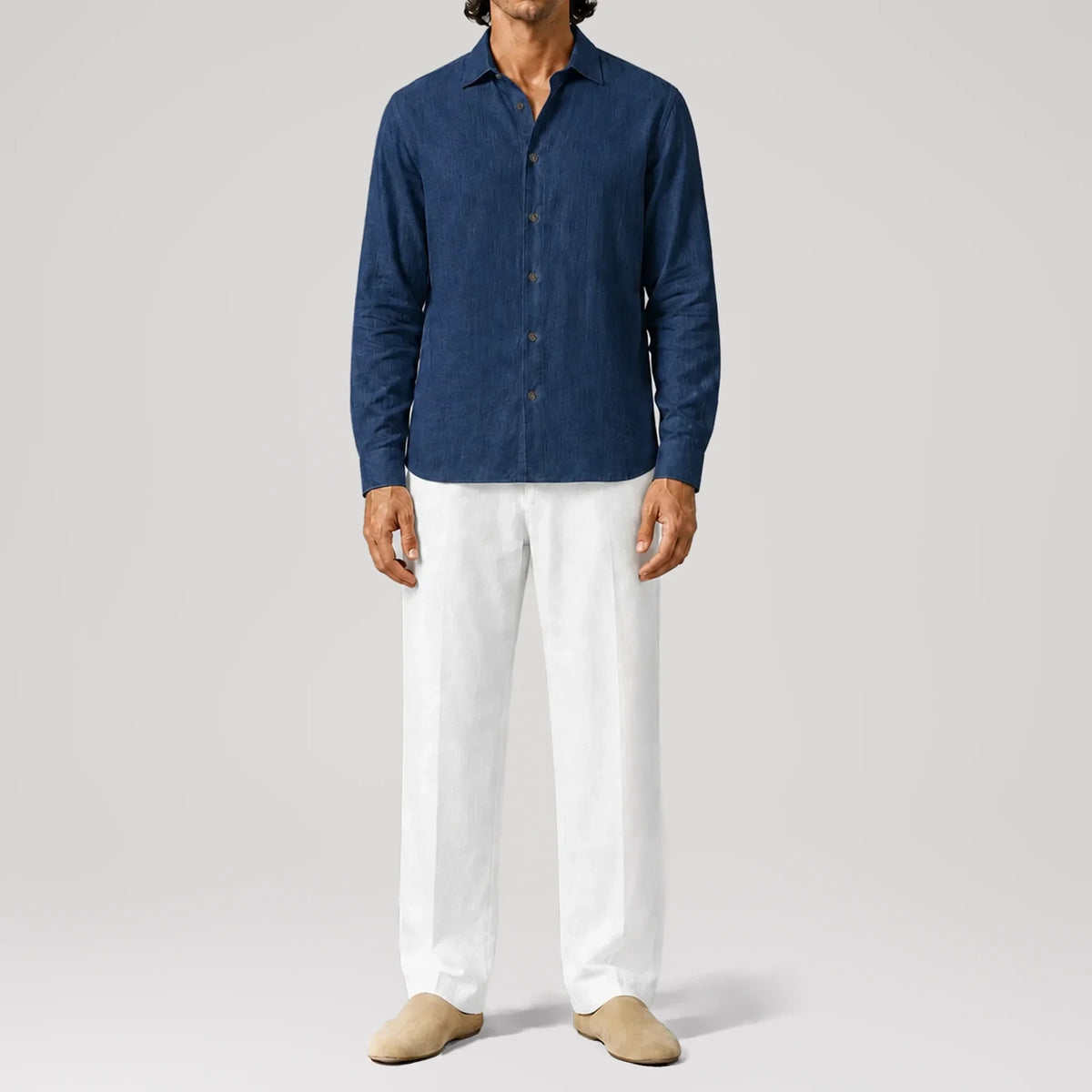 TerraLinen Indigo Classic Shirt, front view