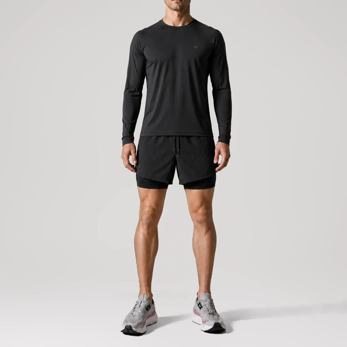 Renew Black Performance Long Sleeve Tee, front view