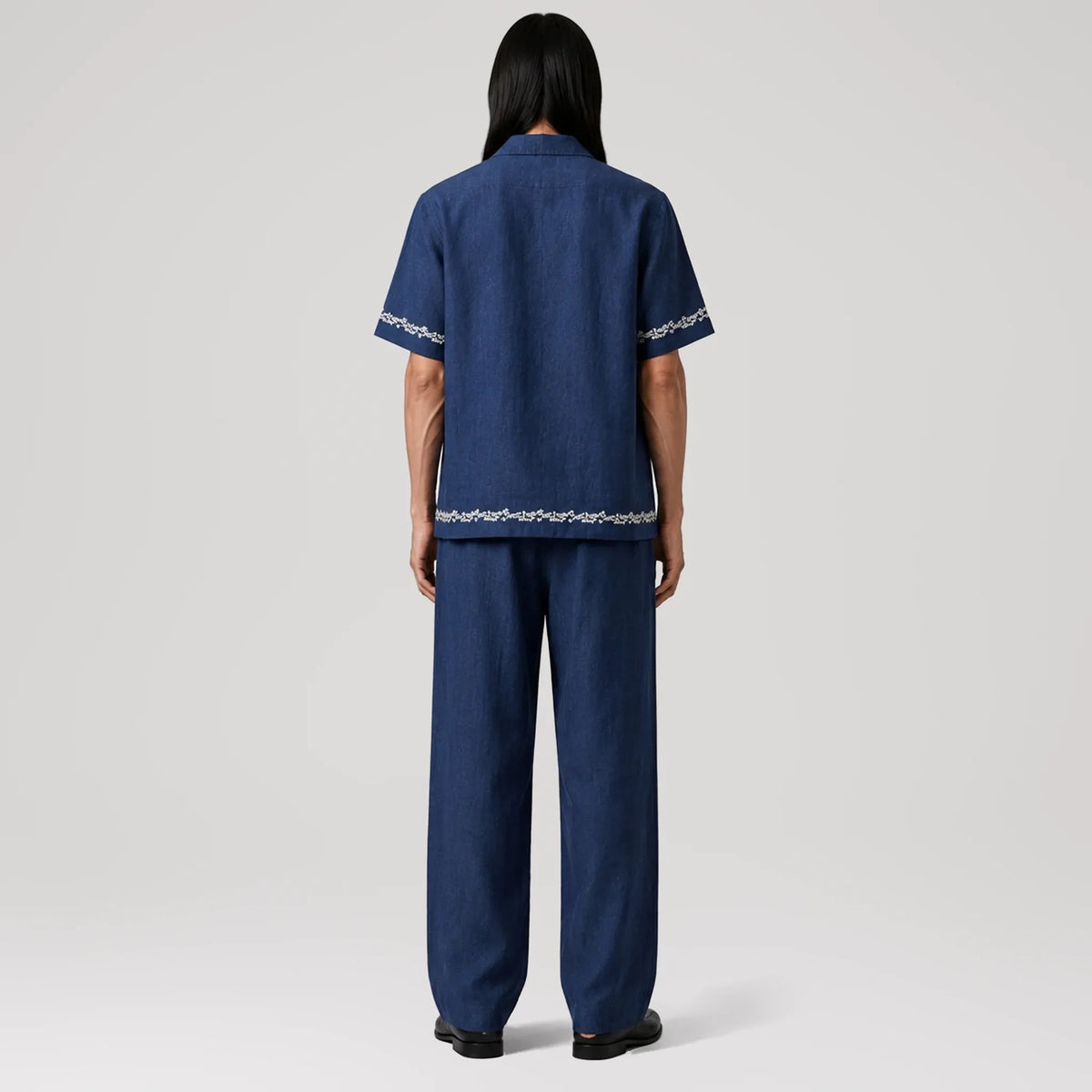 TerraLinen Botanique Indigo Riviera Shirt, back view