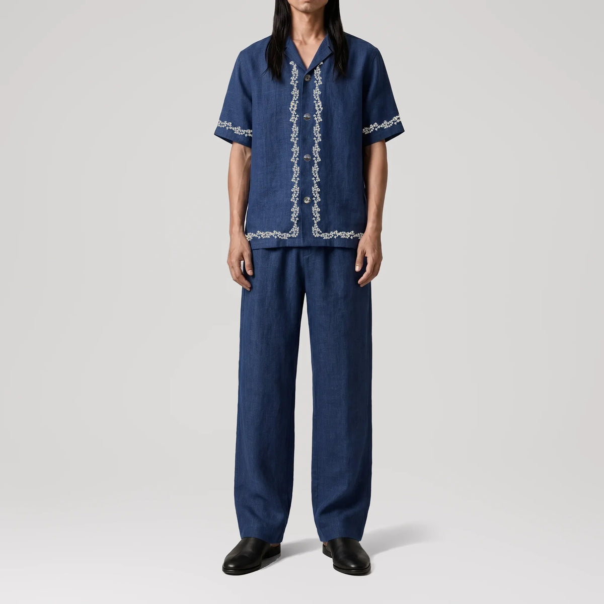 TerraLinen Botanique Indigo Riviera Shirt, front view