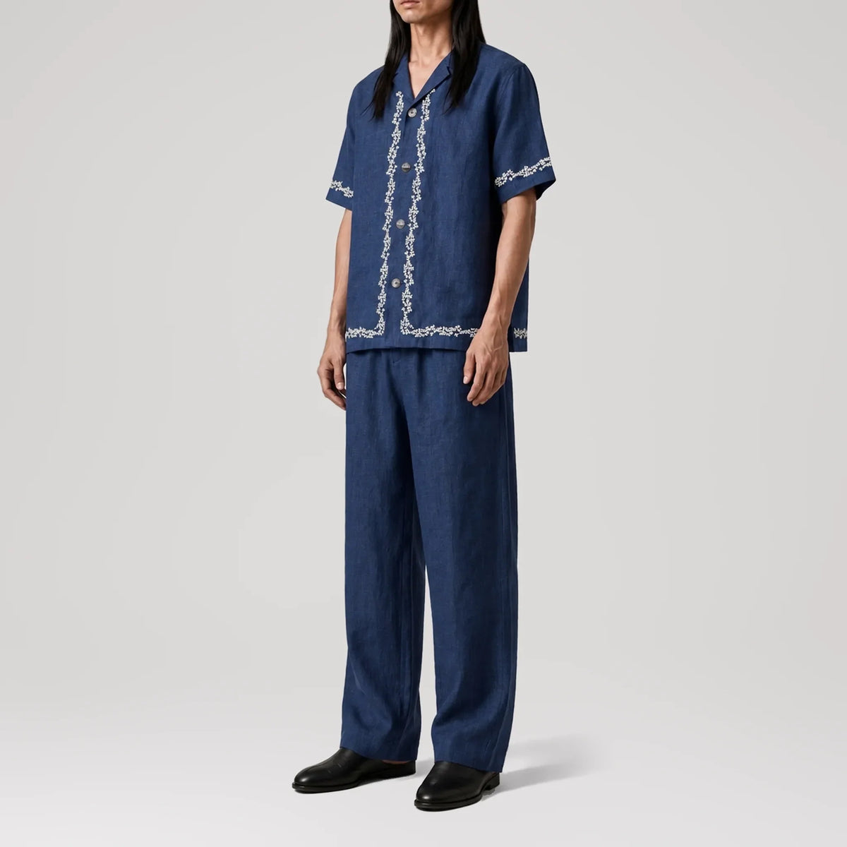 TerraLinen Botanique Indigo Riviera Shirt, side view