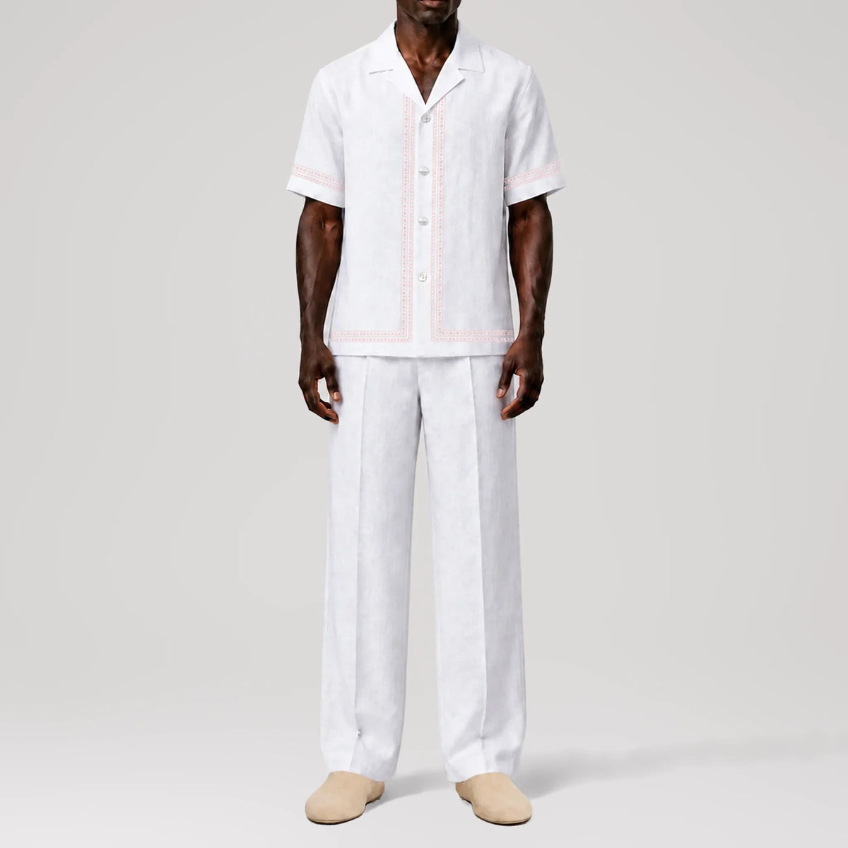 TerraLinen Nomad Script White Riviera Shirt, front view