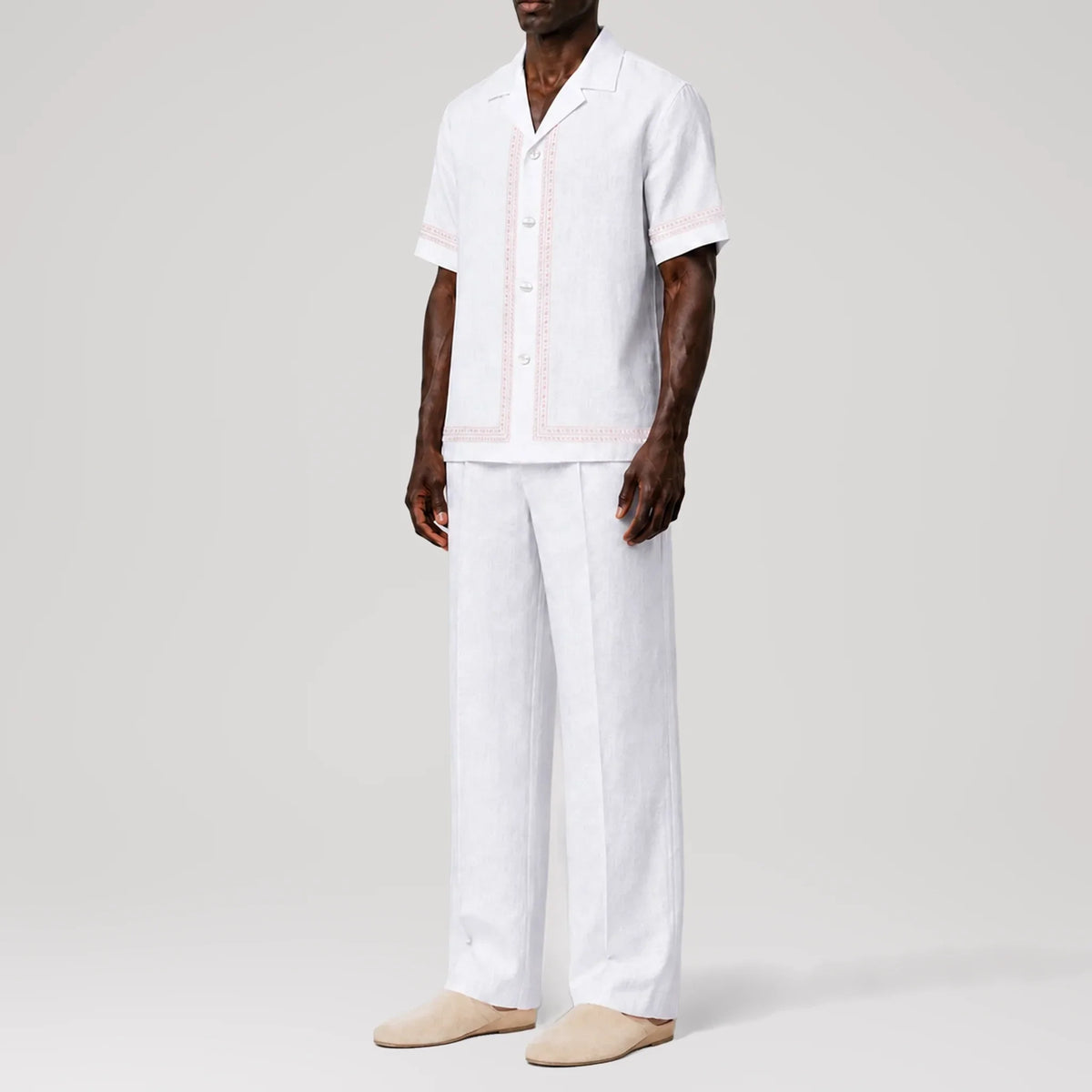 TerraLinen Nomad Script White Riviera Shirt, side view