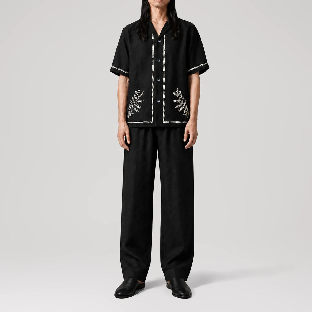 TerraLinen Whisper Gold Black Riviera Shirt, front view