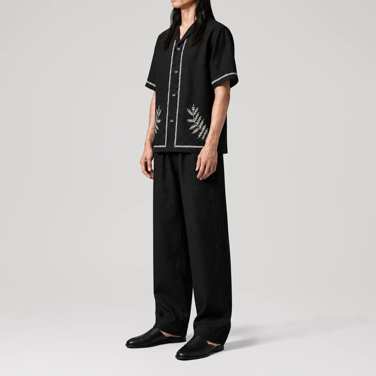 TerraLinen Whisper Gold Black Riviera Shirt, side view