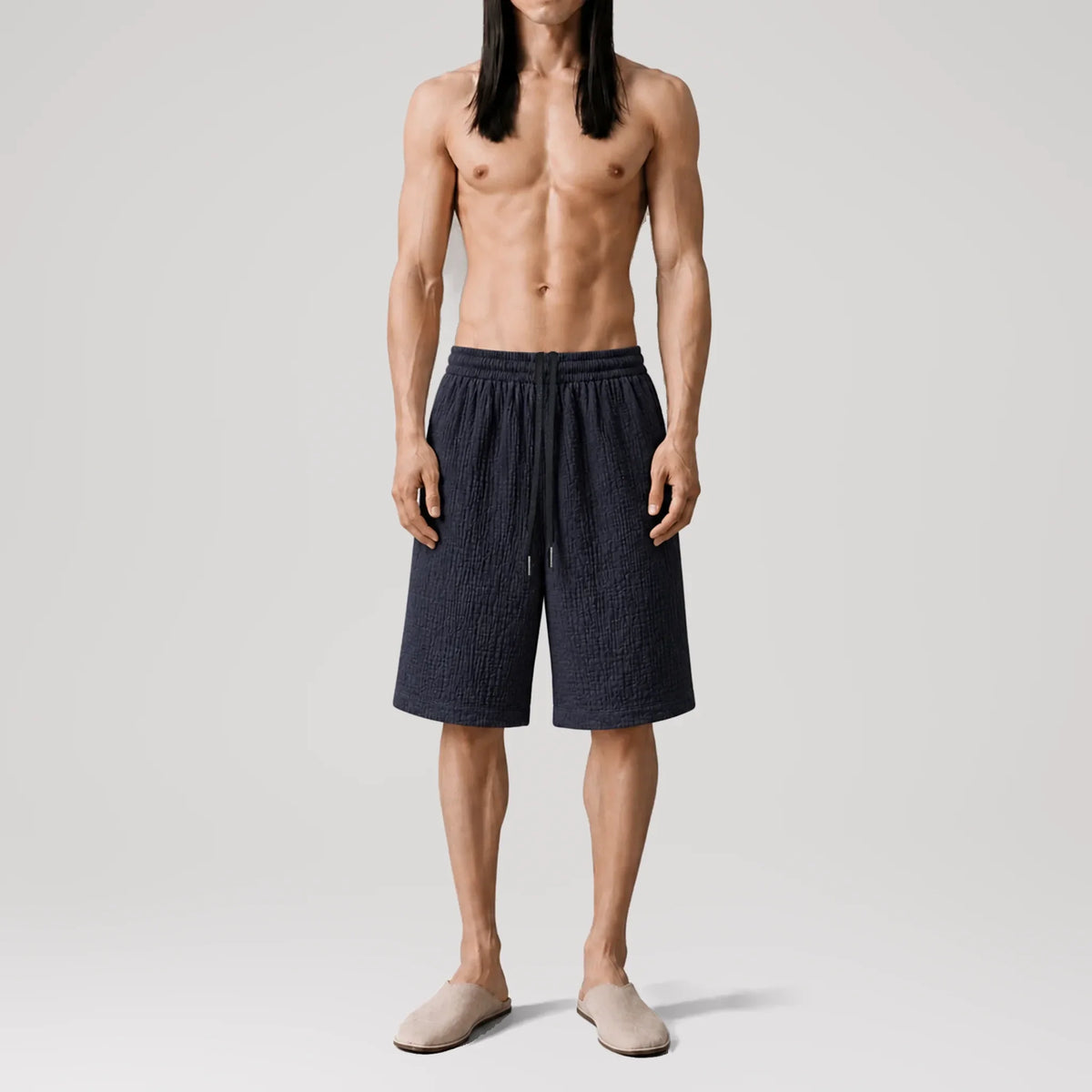 AngelWeave Midnight Gauze Bermuda Shorts, front view