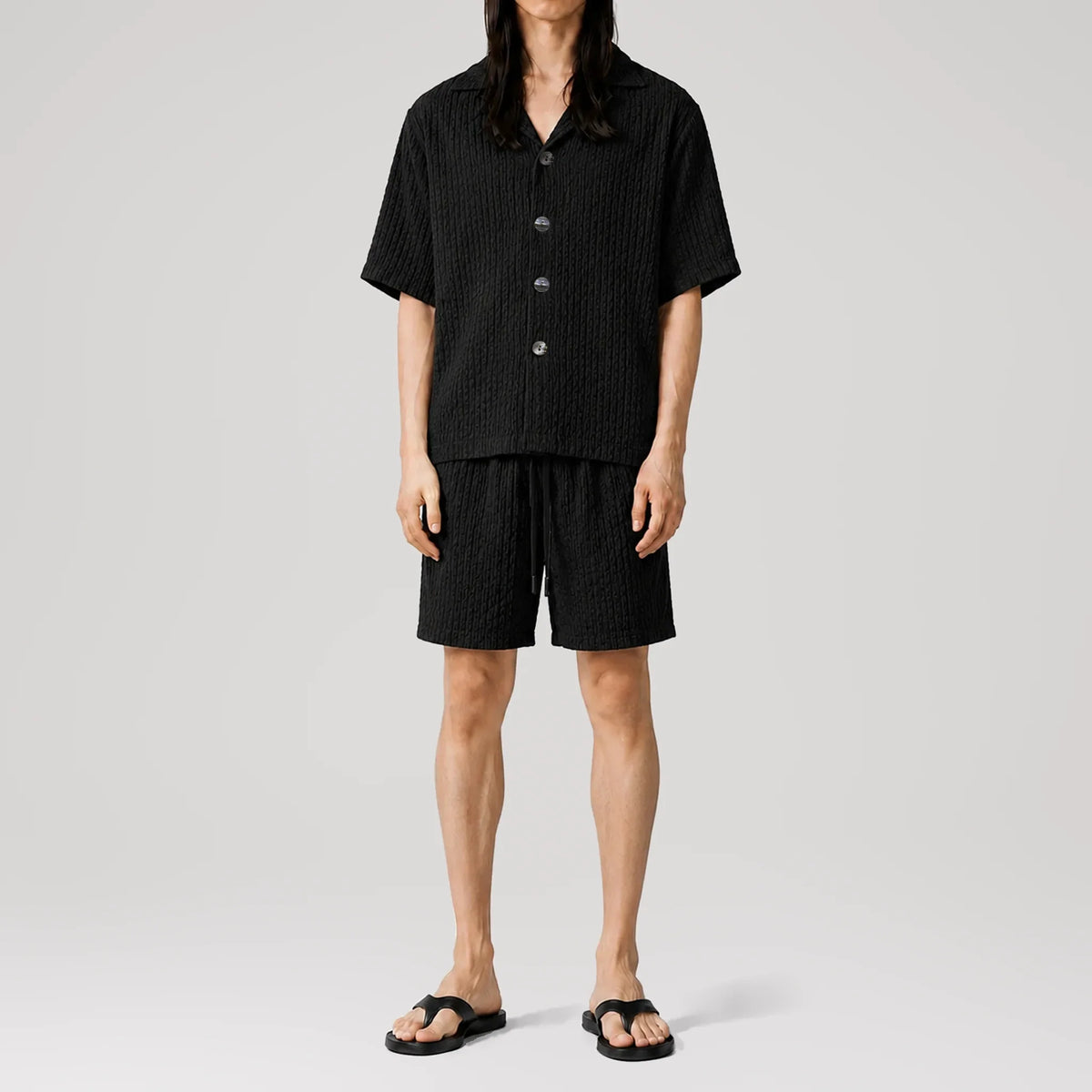 Chemise cubaine AirFlow Black Cotton, vue de face
